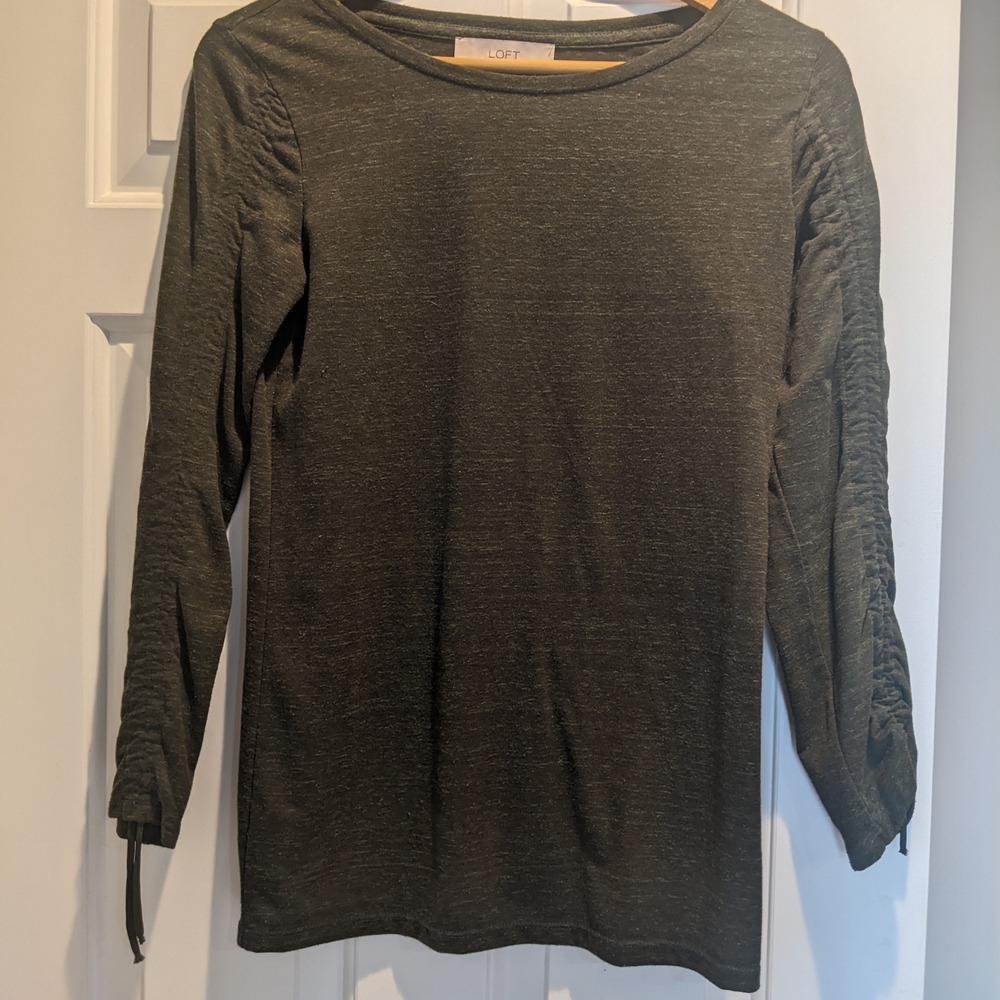LOFT Olive Long Sleeve Top with Ruched Detail